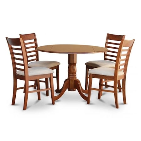 East West Furniture East West Furniture DLML5-SBR-C 5PC Kitchen Round Table with 2 Drop Leaves and 4 Ladder-back Chairs with Microfiber Upholstered Seat DLML5-SBR-C